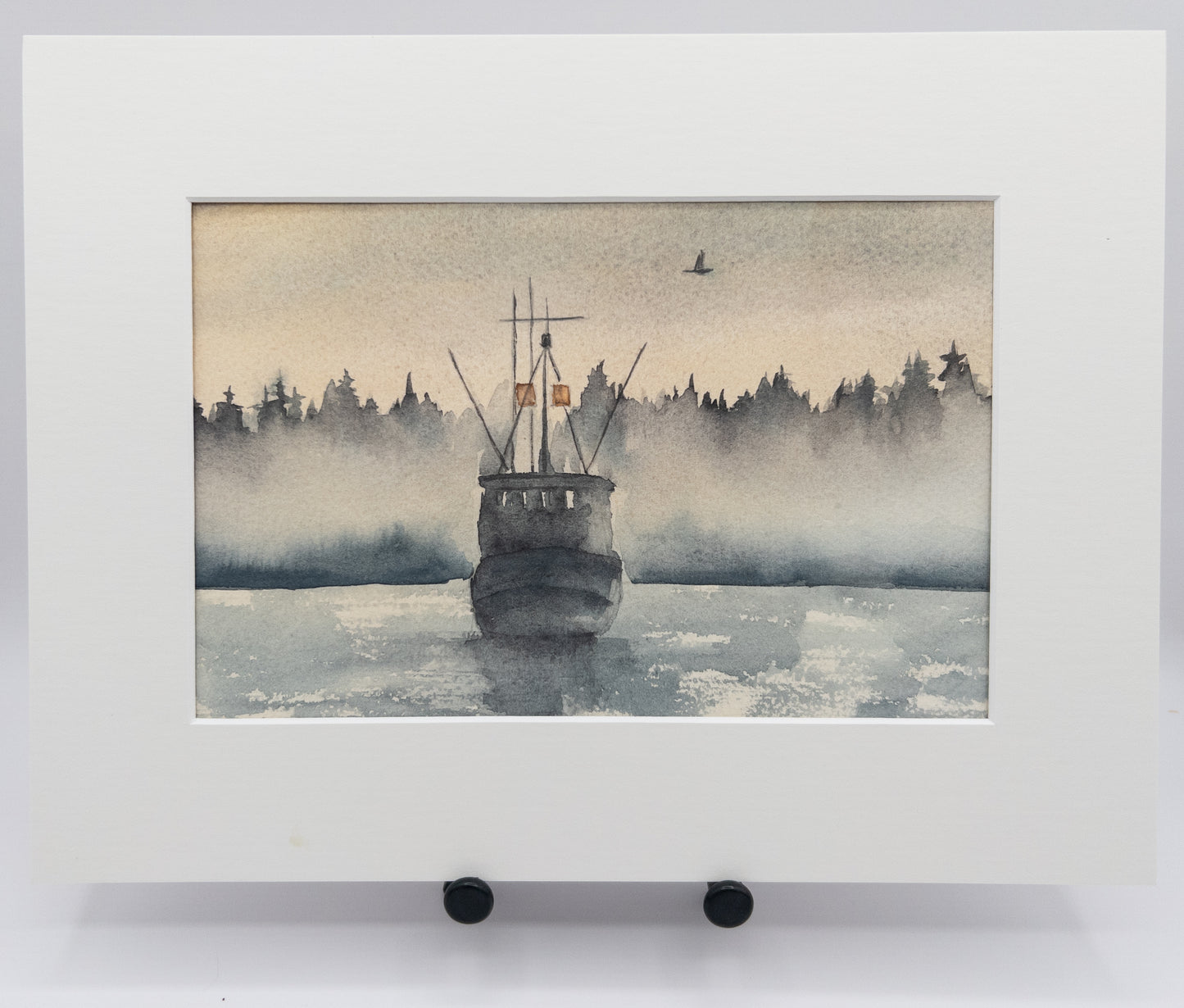Fishing Vessel at Dawn - Original Watercolor by K.L. Rockwell (Matted 12" x 9")