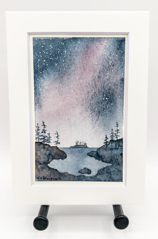 Milky Way Above the Cove - Original Watercolor by K.L. Rockwell (Matted 5" x 7")