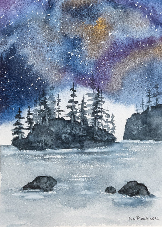 Starfall Inlet - Original Watercolor by K.L. Rockwell (Matted 8" x 10")