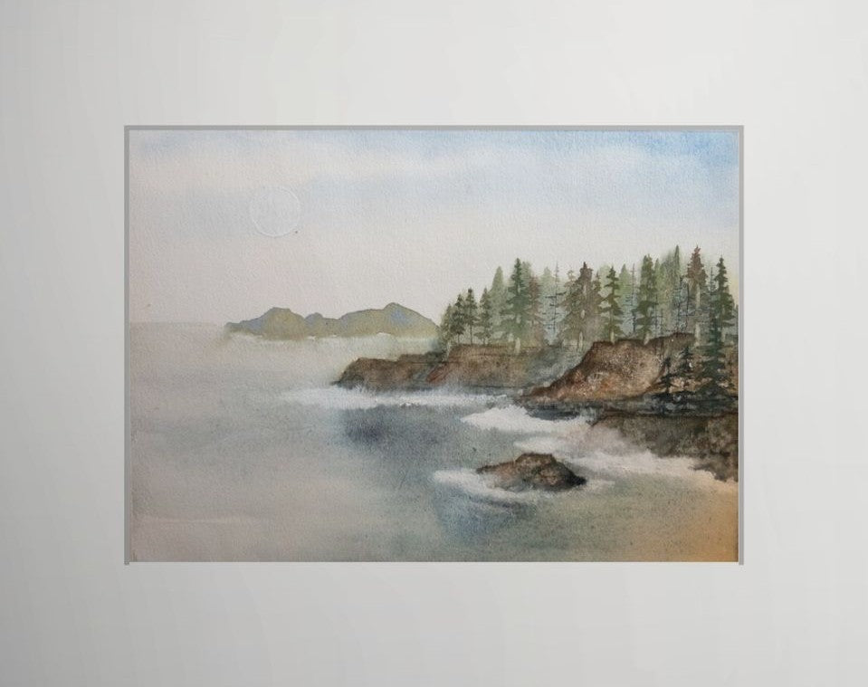 Lunar Tide at Boiler Bay - Original Watercolor by K.L. Rockwell (Matted 11" x 14")