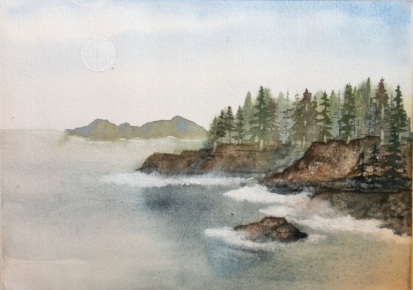Lunar Tide at Boiler Bay - Original Watercolor by K.L. Rockwell (Matted 11" x 14")