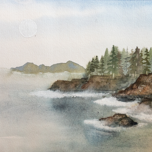 Lunar Tide at Boiler Bay - Original Watercolor by K.L. Rockwell (Matted 11" x 14")