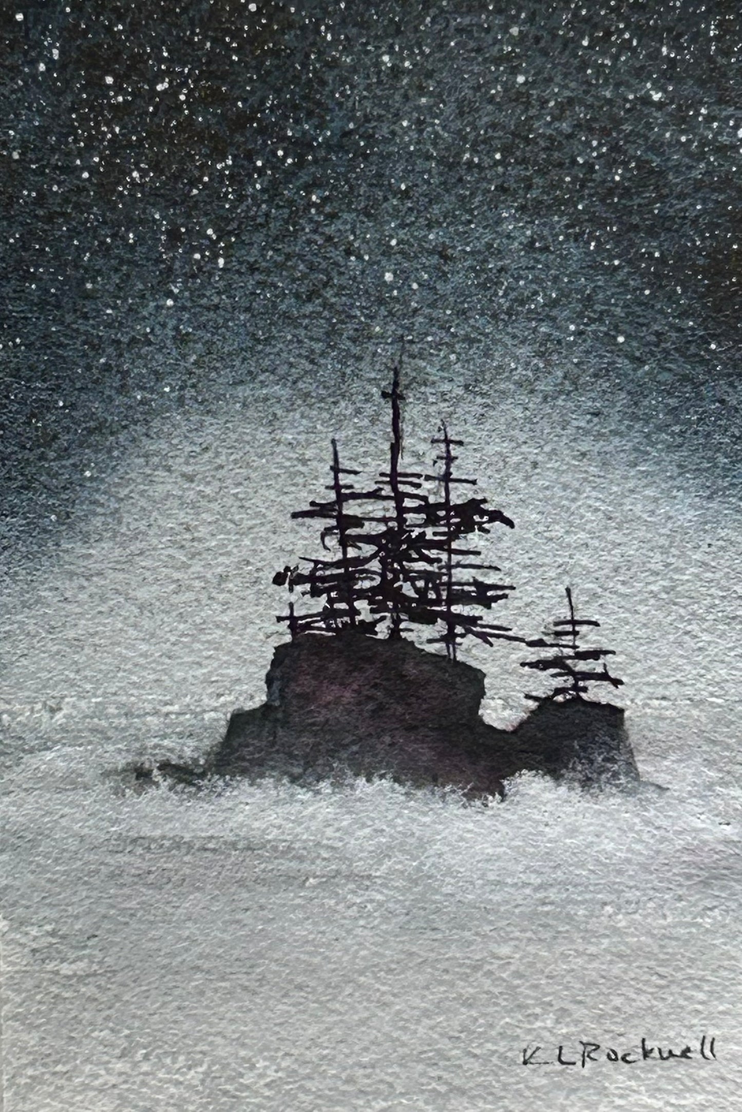 Midnight Ember Isle: Original Watercolor by K.L. Rockwell (Matted 10" x 8")