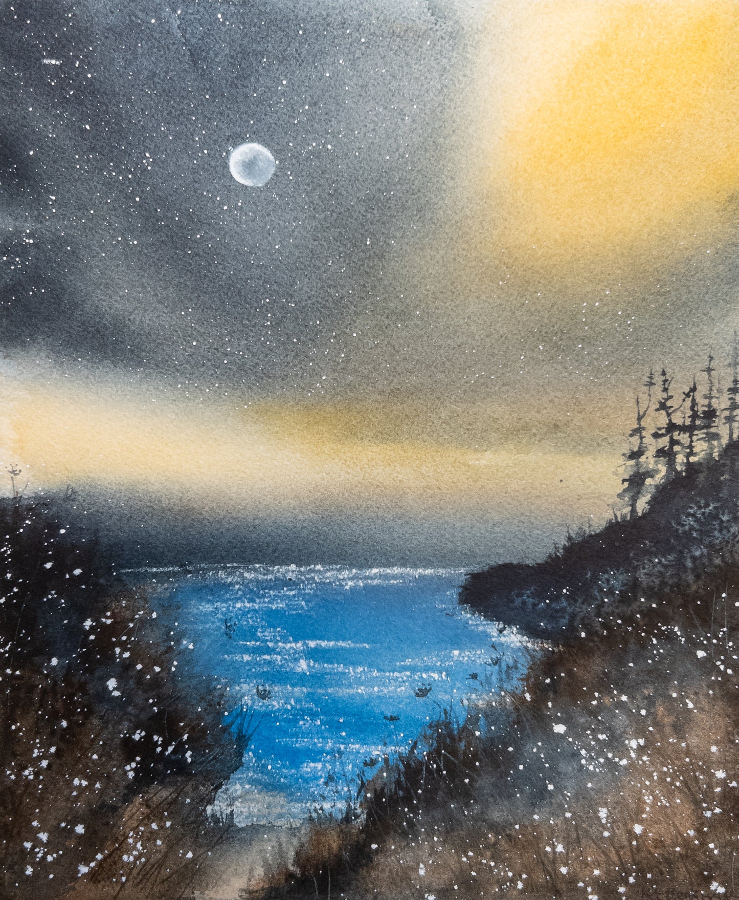 Moonlit Passage - Original Watercolor by K.L. Rockwell (Matted 11" x 14")