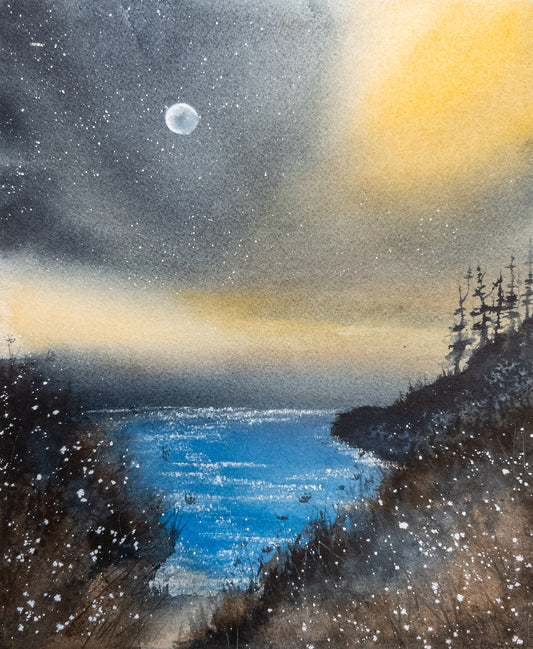 Moonlit Passage - Original Watercolor by K.L. Rockwell (Matted 11" x 14")