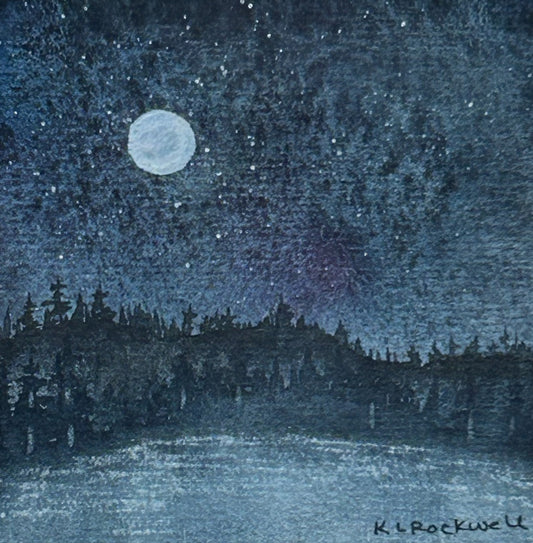 Moonlit Water - Original Watercolor by K.L. Rockwell (Matted 5" x 5")