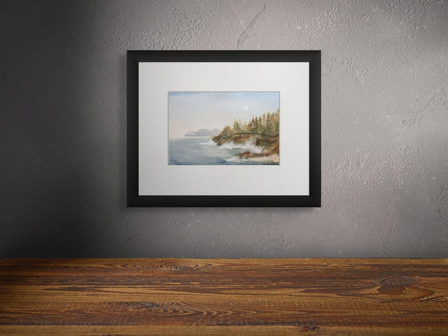 Moonrise Over Boiler Bay - Original Watercolor by K.L. Rockwell (Matted 9" x 12")