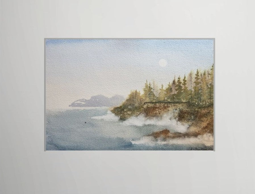 Moonrise Over Boiler Bay - Original Watercolor by K.L. Rockwell (Matted 9" x 12")
