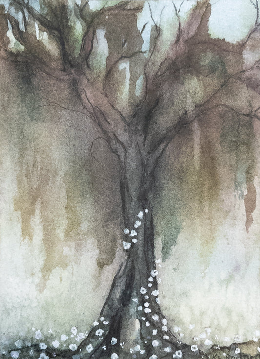Mossy Tree - Original Watercolor by K.L. Rockwell (Matted 8" x 10")