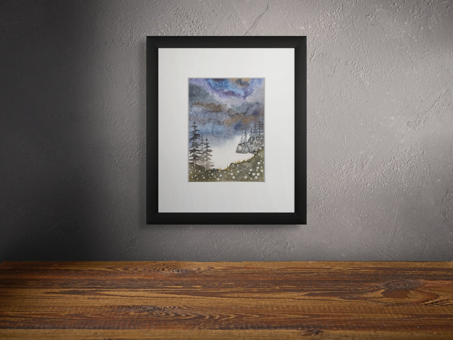 Night Meadow Above Cove - Original Watercolor by K.L. Rockwell (Matted 8" x 10")