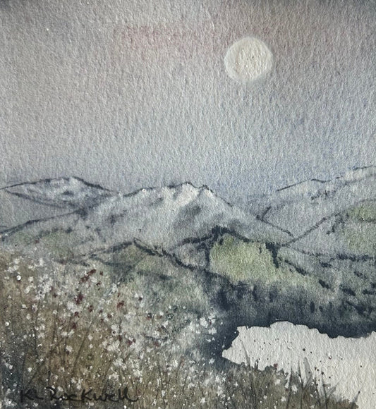 Oregon Coast Range at Sunrise: Original Watercolor by K.L. Rockwell (Matted 8" x 10")