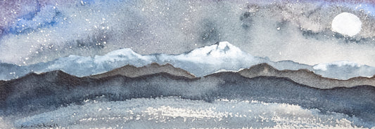 Pacific Moonscape - Original Watercolor by K.L. Rockwell (Matted 8" x 10")