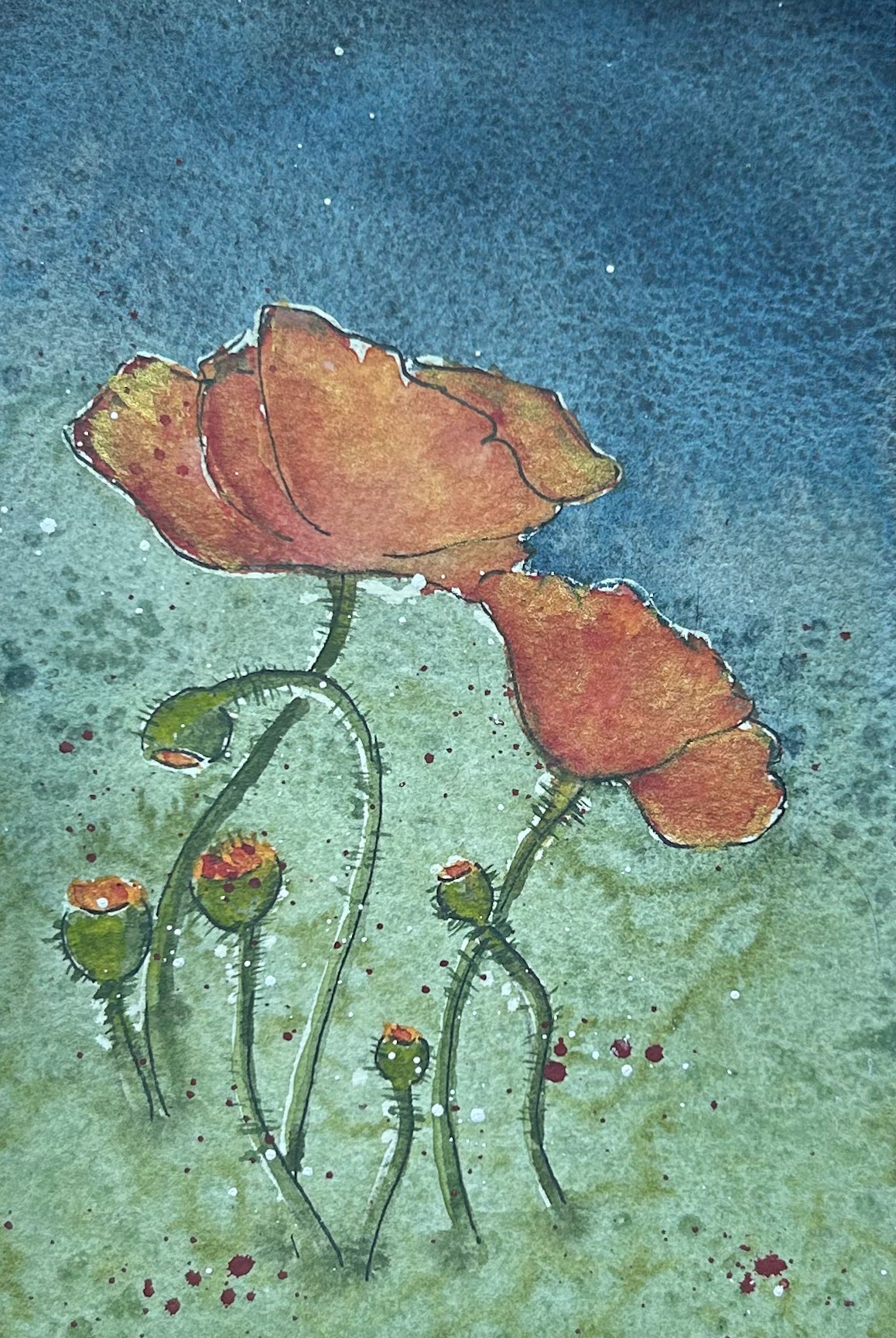 Poppies - Original Watercolor by K.L. Rockwell (Matted 10" x 8")