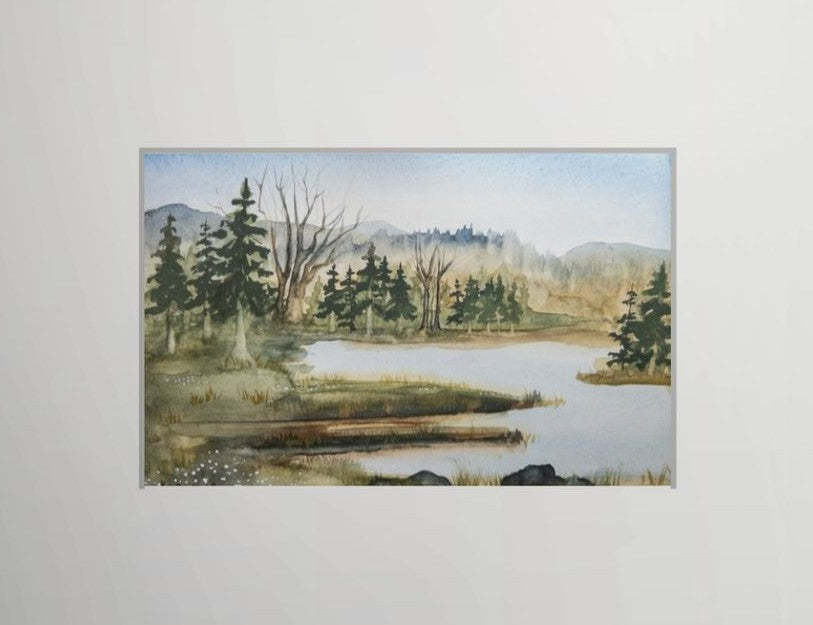 Salmon River Estuary Light - Original Watercolor by K.L. Rockwell (Matted 9" x 12")