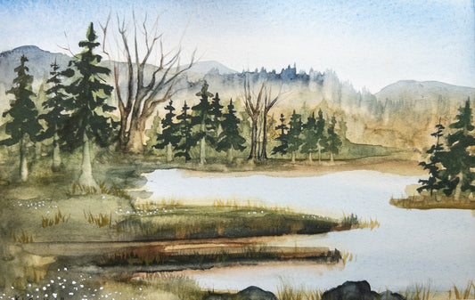 Salmon River Estuary Light - Original Watercolor by K.L. Rockwell (Matted 9" x 12")