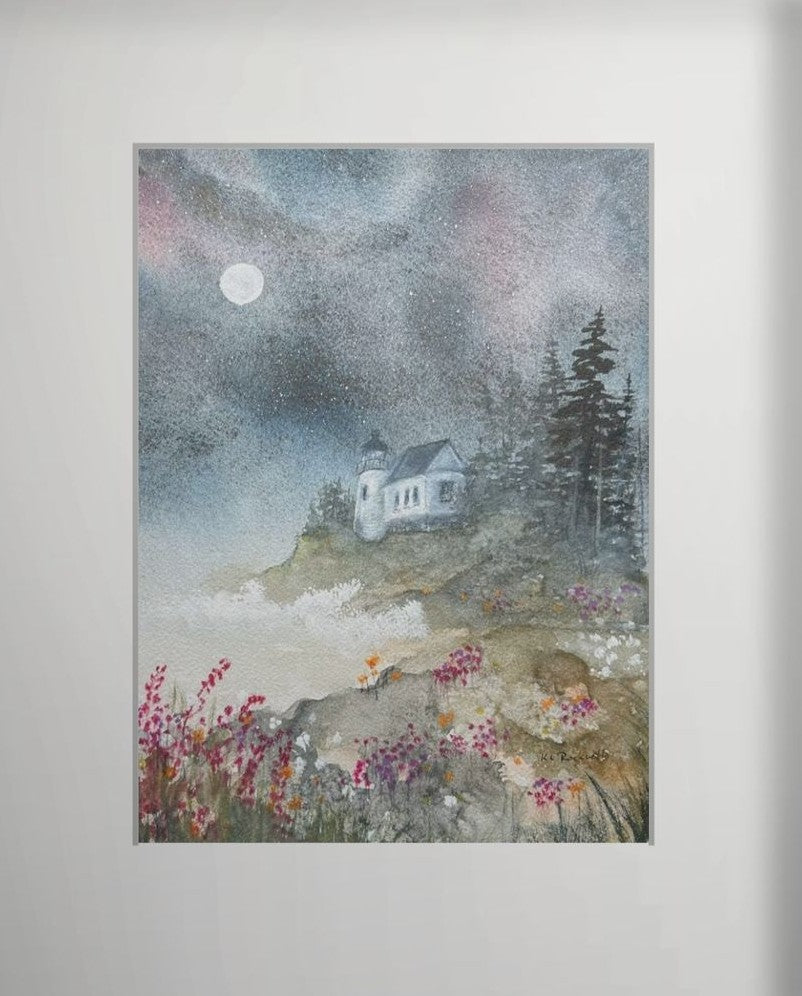 Keeper's Moon: Original Watercolor by K.L. Rockwell (Matted 11" x 14")