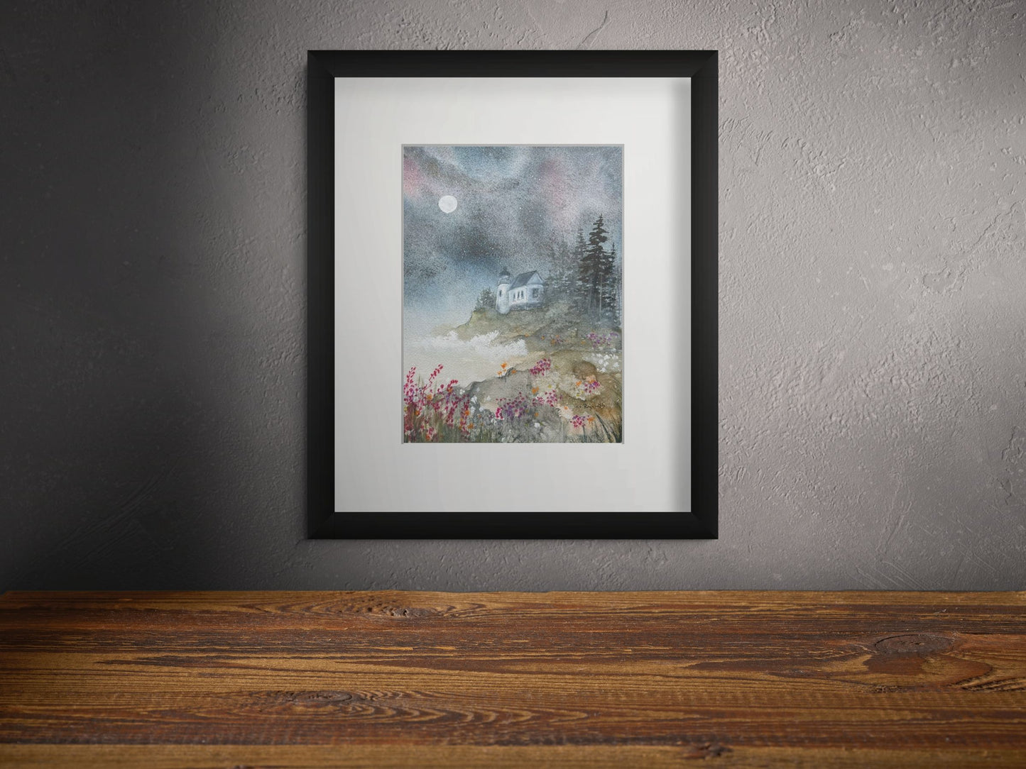 Keeper's Moon: Original Watercolor by K.L. Rockwell (Matted 11" x 14")
