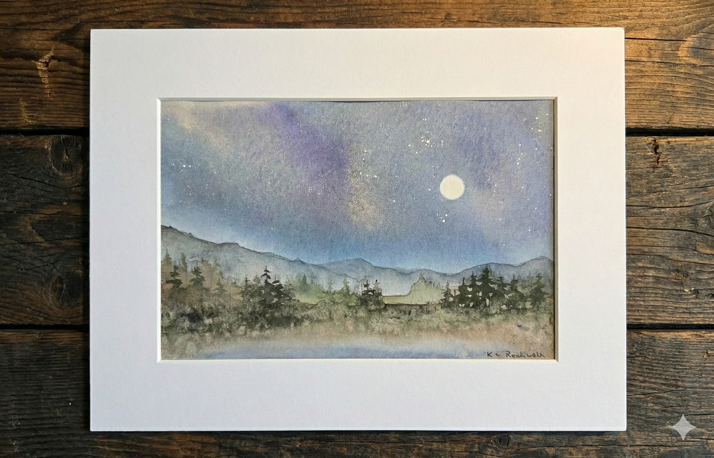 Starlit Timberline Quiet: Original Watercolor by K.L. Rockwell (Matted 9" x 12")