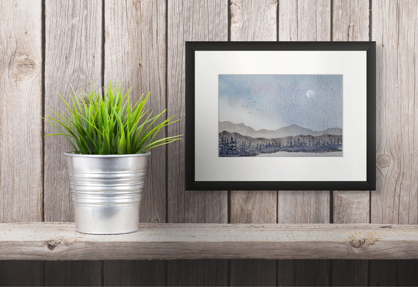 Moonlit Ridge Hush - Original Watercolor by K.L. Rockwell (Matted 8" x 10")