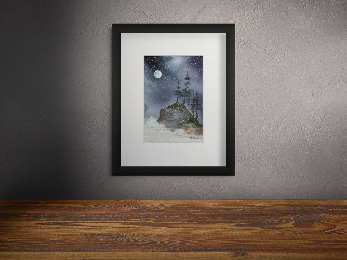Moonflower Isle: Original Watercolor by K.L. Rockwell (Matted 10" x 8")