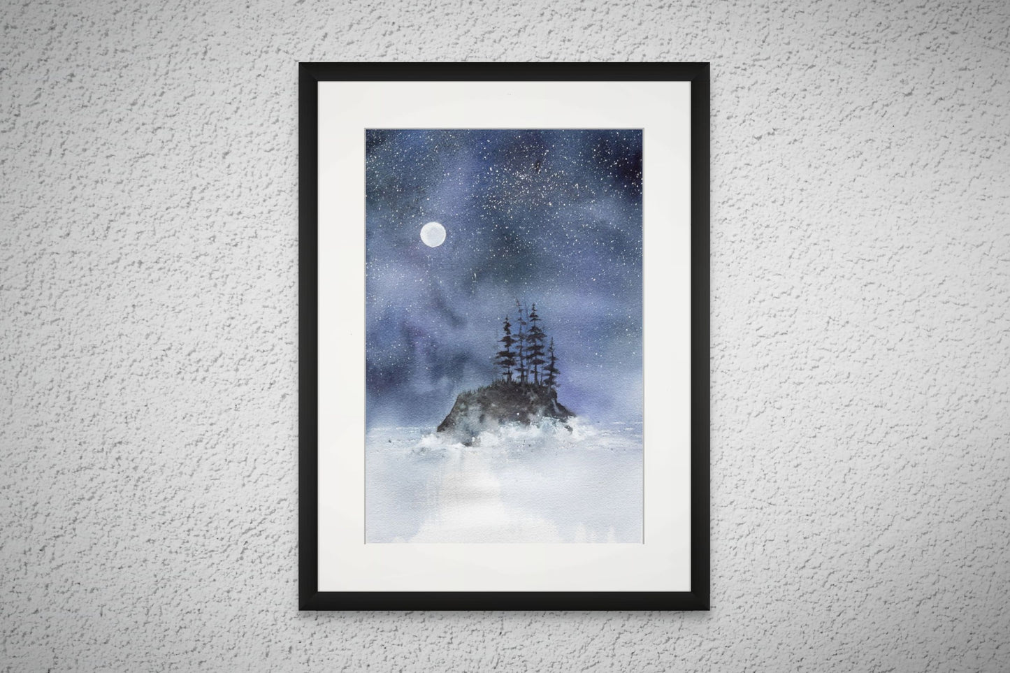 Moonlit Sentinel - Original Watercolor by K.L. Rockwell (Matted 24" x 18")