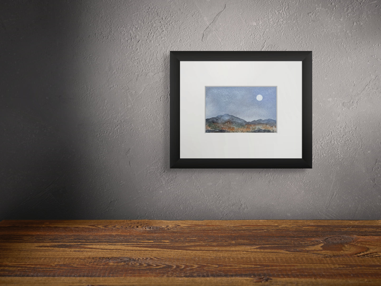 Moonrise Over Amber Hills - Original Watercolor by K.L. Rockwell (Matted 8" x 10")