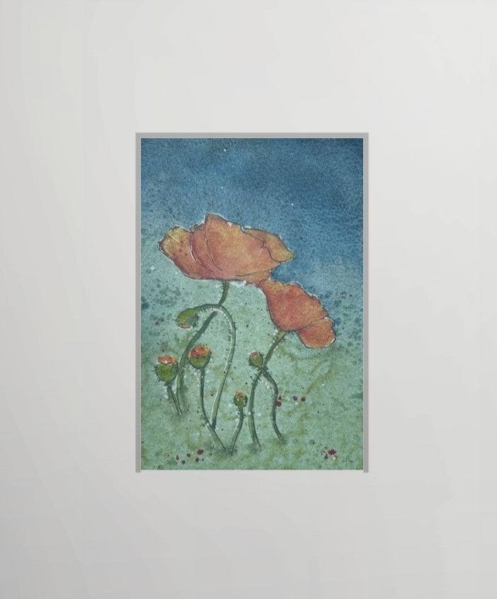 Poppies - Original Watercolor by K.L. Rockwell (Matted 10" x 8")