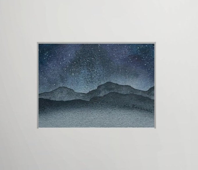 The Coastal Range At Night: Original Watercolor by K.L. Rockwell (Matted 5" x 7")
